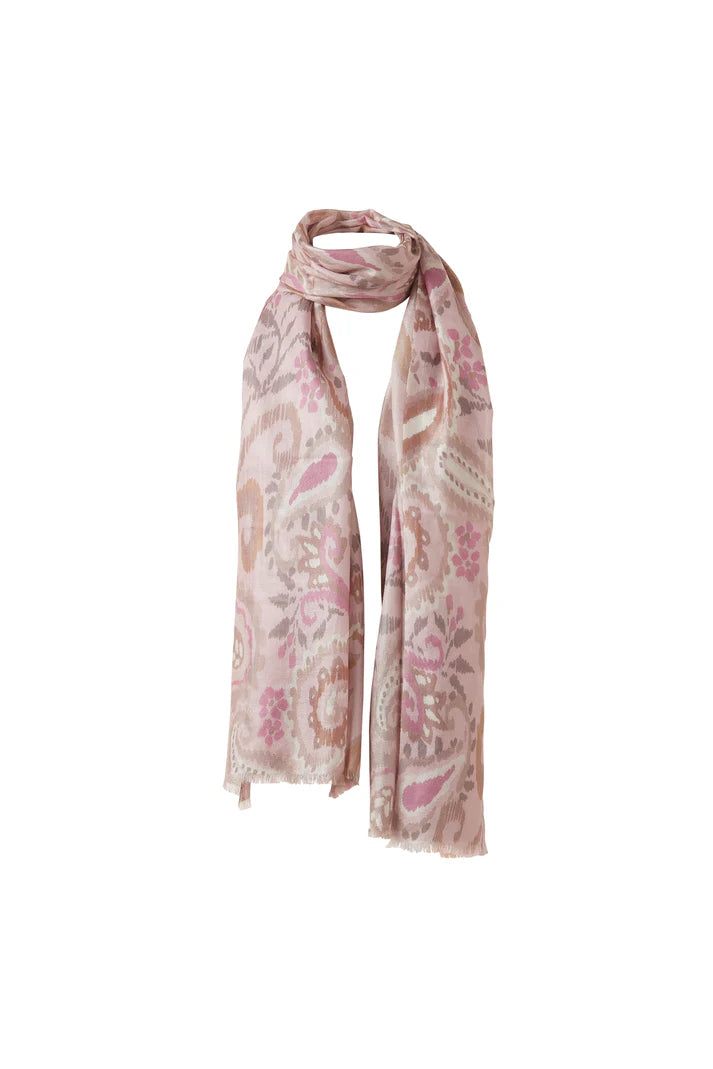 Kinross Painted Paisley Print Scarf in Ballet Multi
