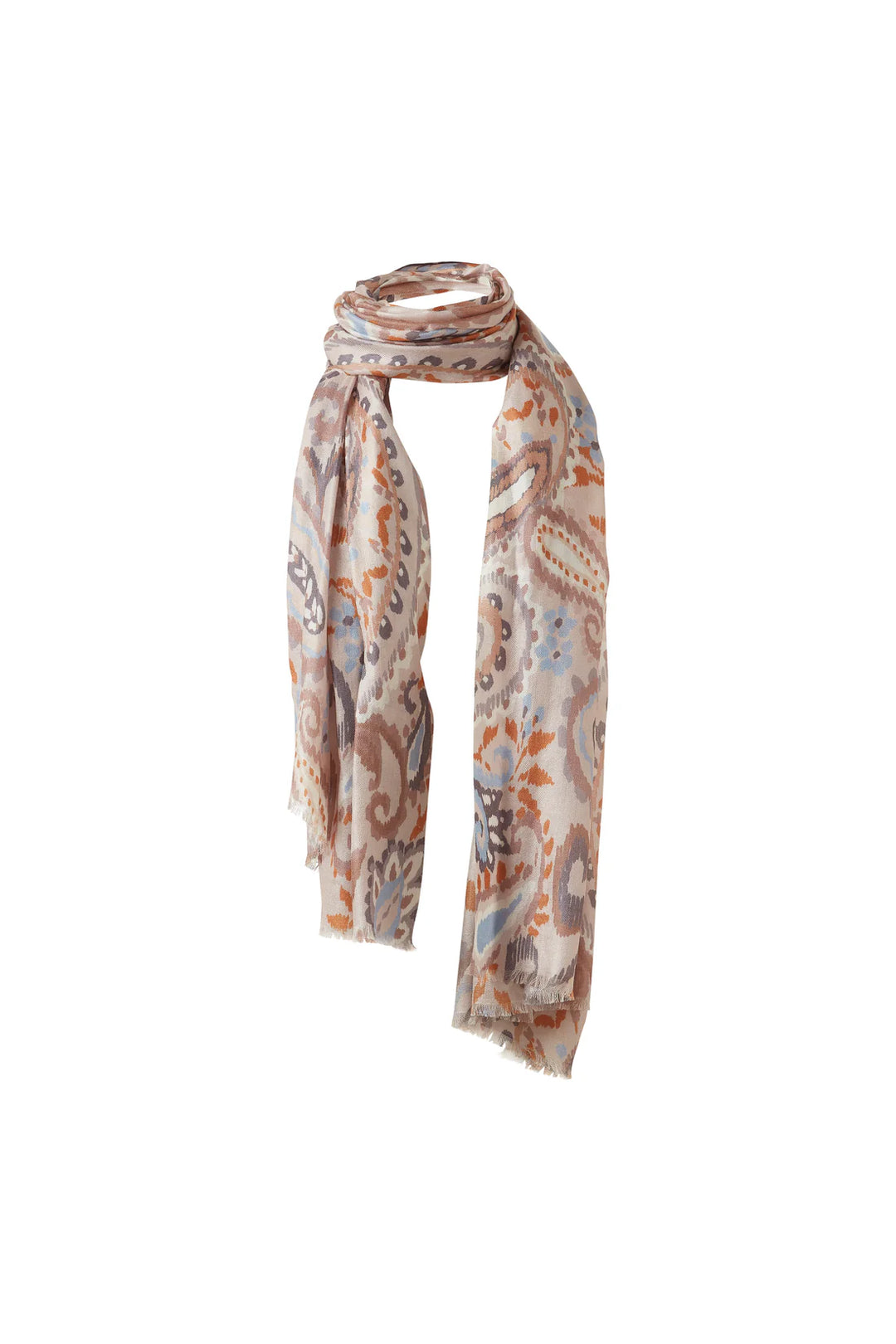 Kinross Painted Paisley Print Scarf in Oat Multi