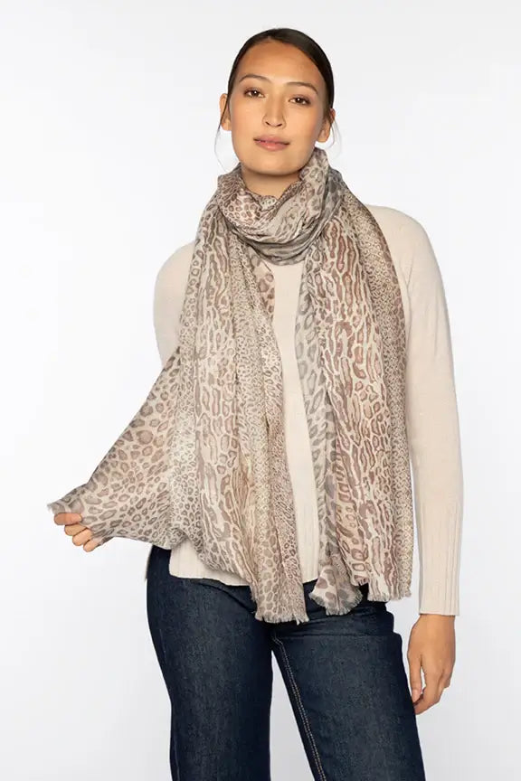 Kinross Mixed Animal Print Scarf in Taupe Multi - Mildred Hoit