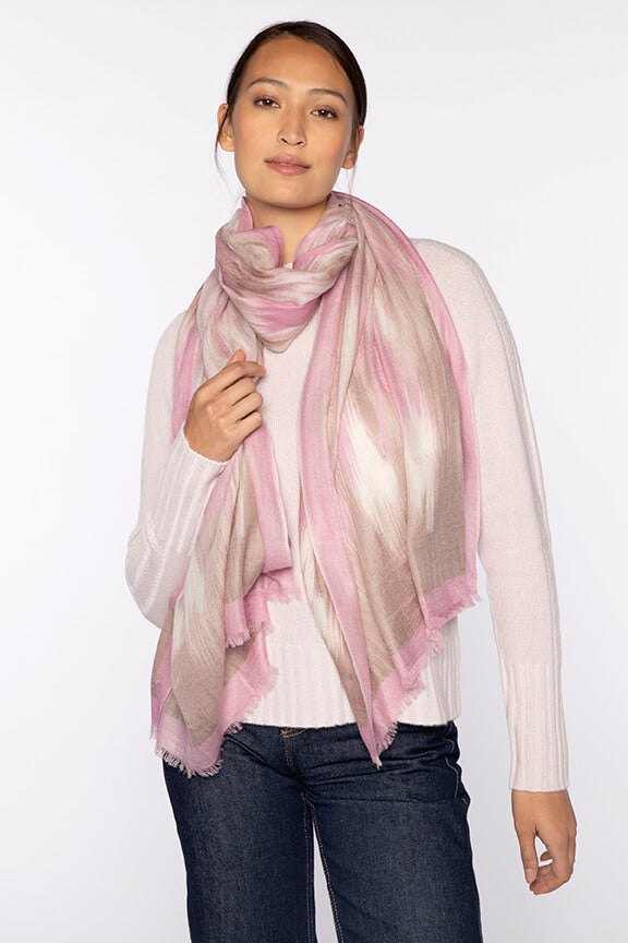 Kinross Brushed Ikat Print Scarf in Ballet Multi