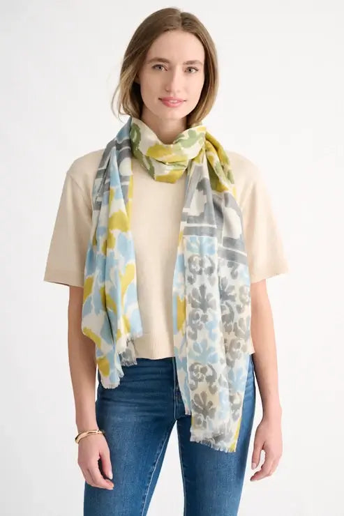 Kinross Modern Glen Print Scarf in Citrine