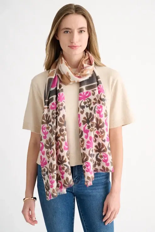 Kinross Modern Glen Print Scarf in Cranberry