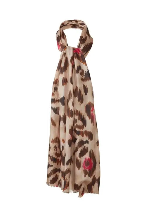Kinross Painted Leopard Print Scarf in Sandstone