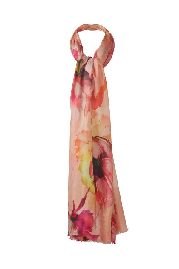 Kinross Highland Blooms Print Scarf in Sandstone
