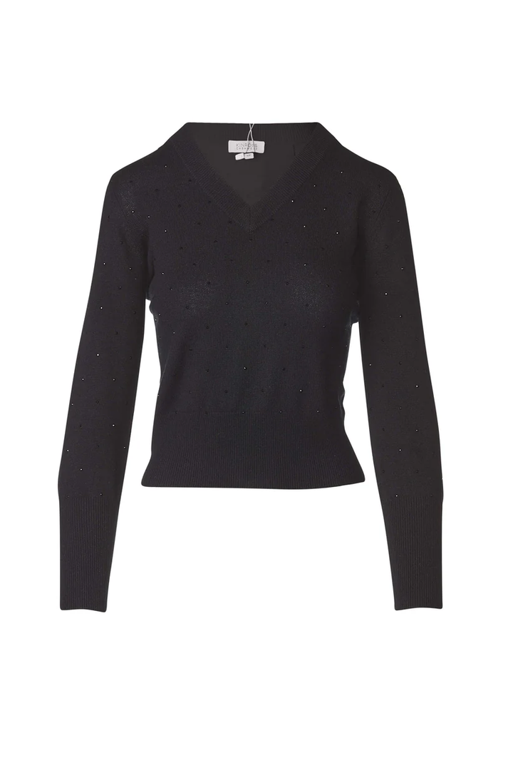 Kinross Crystal Vee Sweater in Black