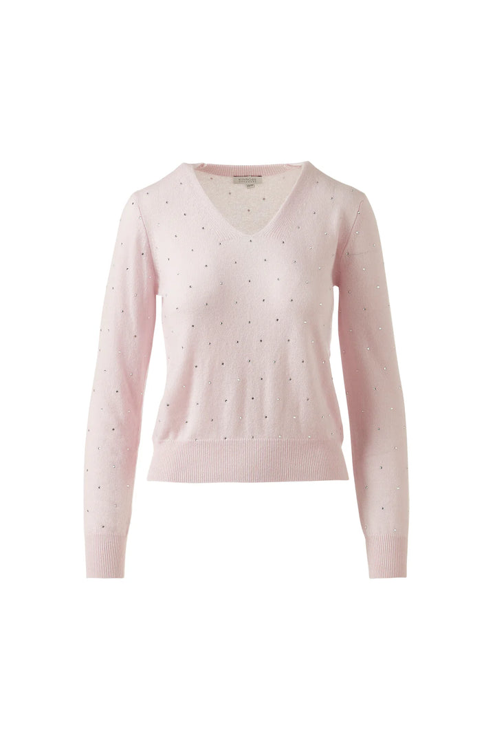Kinross Cashmere Crystal Vee Sweater in Ballet