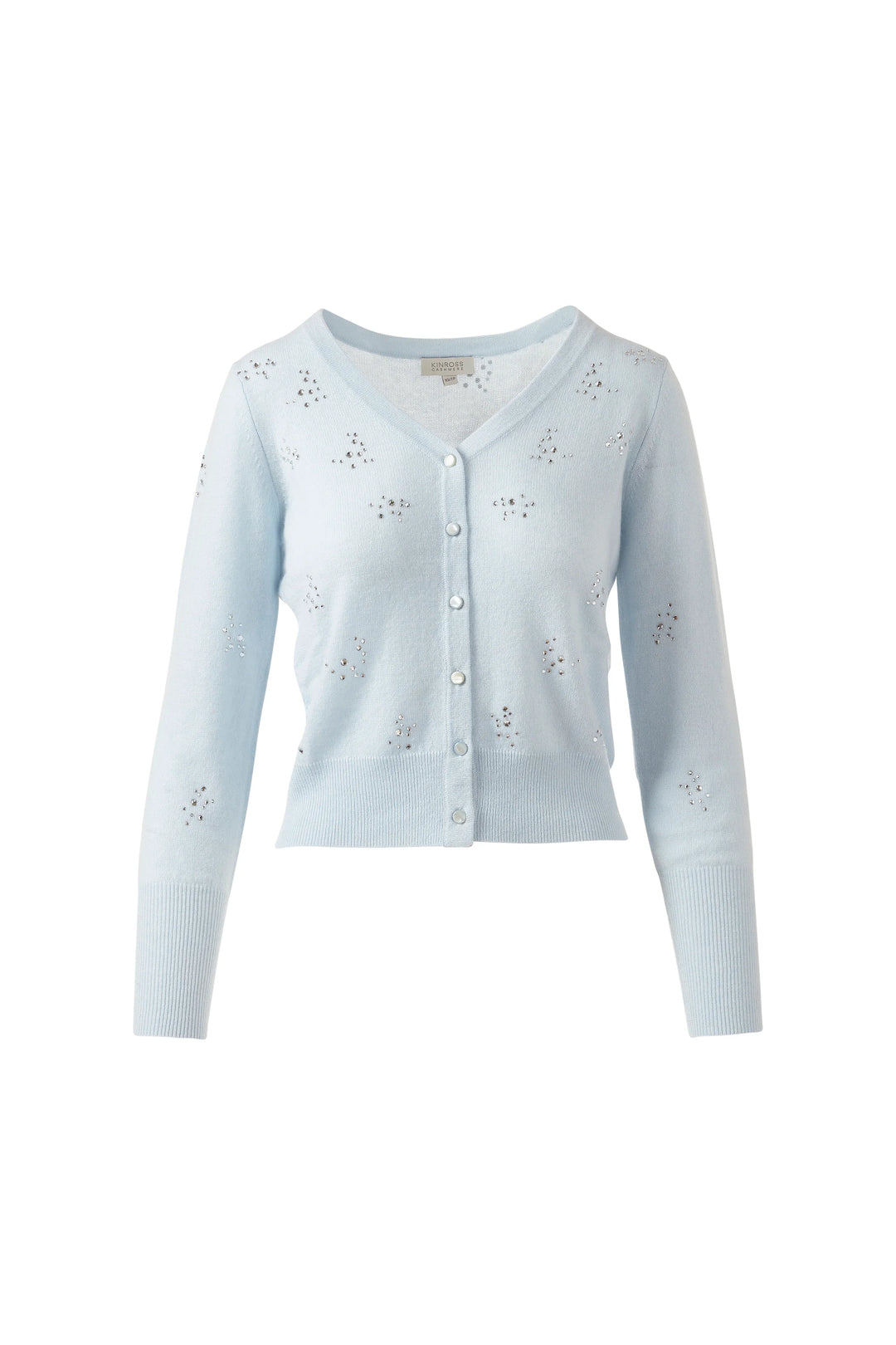 Kinross Cashmere Front to Back Crystal Cardigan in Ice Blue
