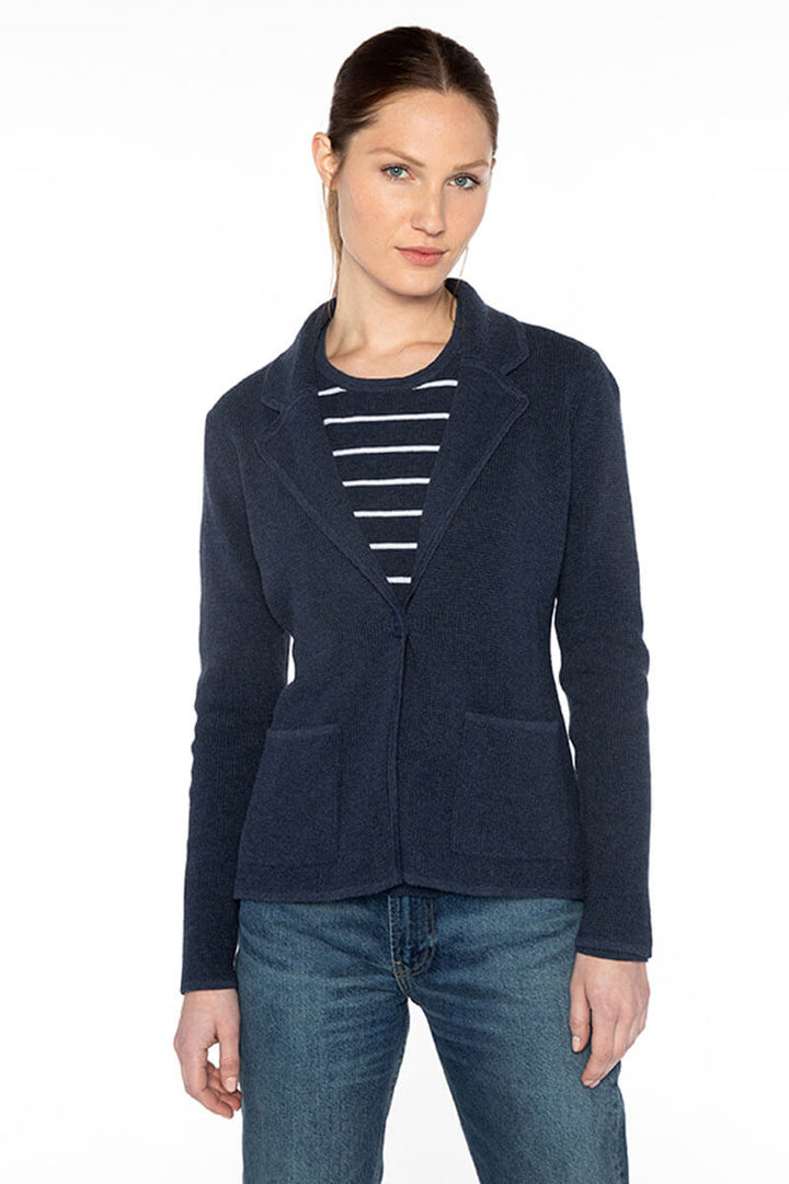 Kinross Thermal Notch Collar Cardigan in Midnight