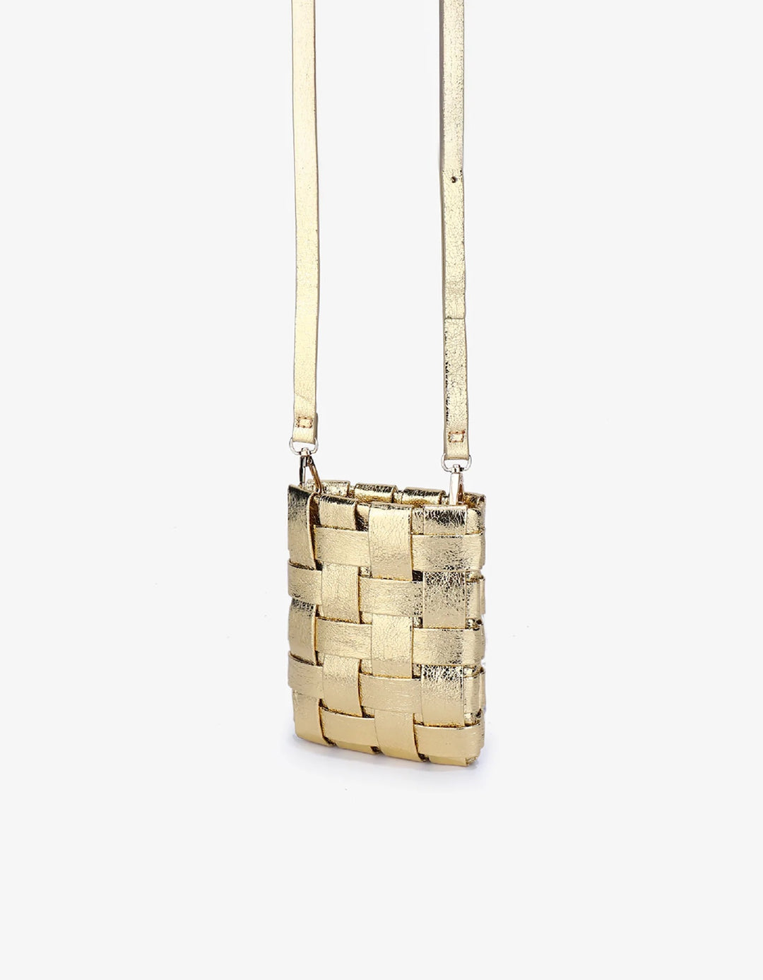 Lindy Woven Cellphone Bag in Hi Shine Gold - Mildred Hoit