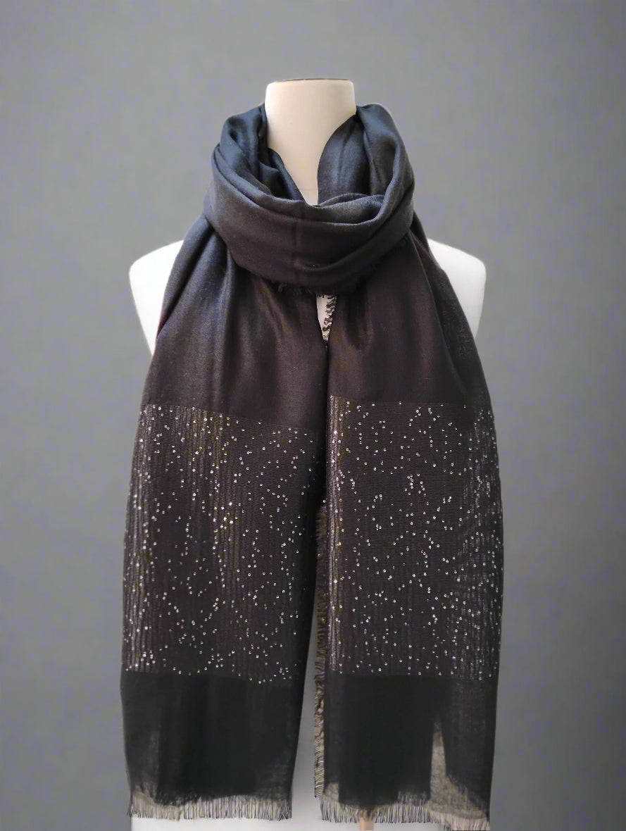 Kinross Sequin Border Shawl in Black - Mildred Hoit