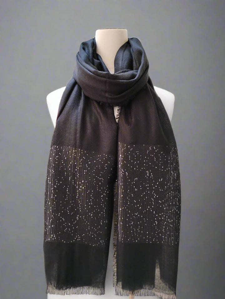 Kinross Sequin Border Shawl in Black - Mildred Hoit
