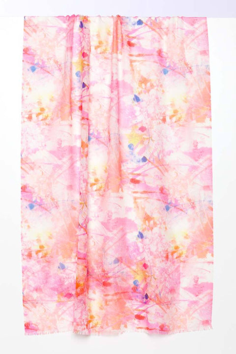 Kinross Sunrise Floral Print Scarf in Flamingo available at Mildred Hoit in Palm Beach.