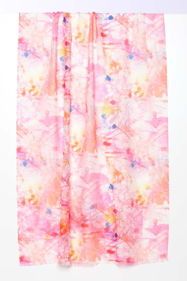Kinross Sunrise Floral Print Scarf in Flamingo available at Mildred Hoit in Palm Beach.