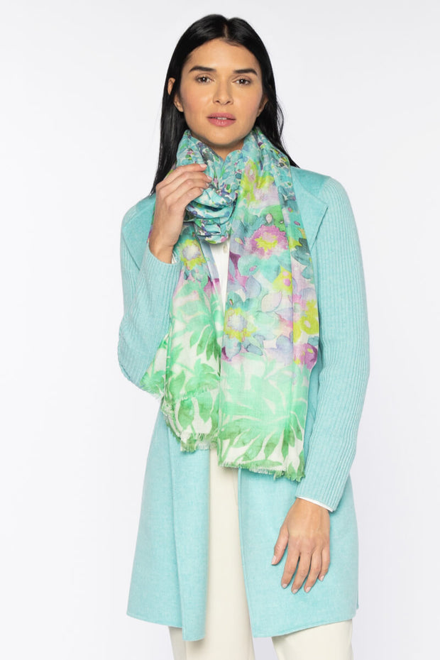 Kinross Botanical Blooms Print Scarf available at Mildred Hoit in Palm Beach.