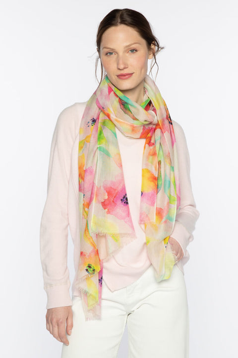 Kinross Pretty in Pink Posy Print Scarf available at Mildred Hoit in Palm Beach.