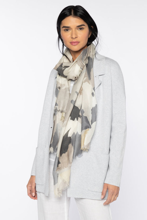 Kinross Abstract Leaves Print Scarf in Almond available at Mildred Hoit in Palm Beach.