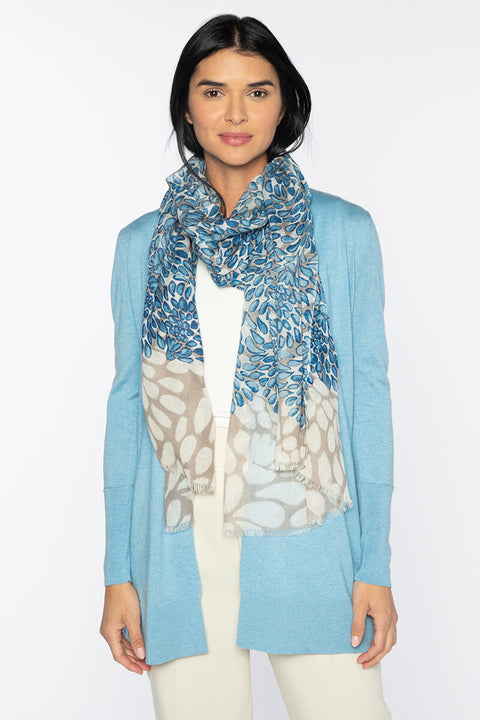 Kinross Dancing Petals Print Scarf in Mirage available at Mildred Hoit in Palm Beach.