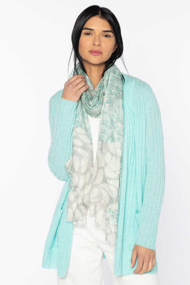 Kinross Dancing Petals Print Scarf in Oasis available at Mildred Hoit in Palm Beach.