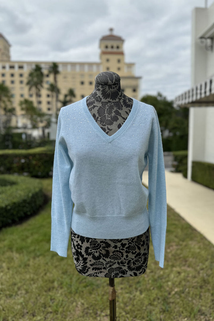 Kinross Crystal Vee Sweater in Surf