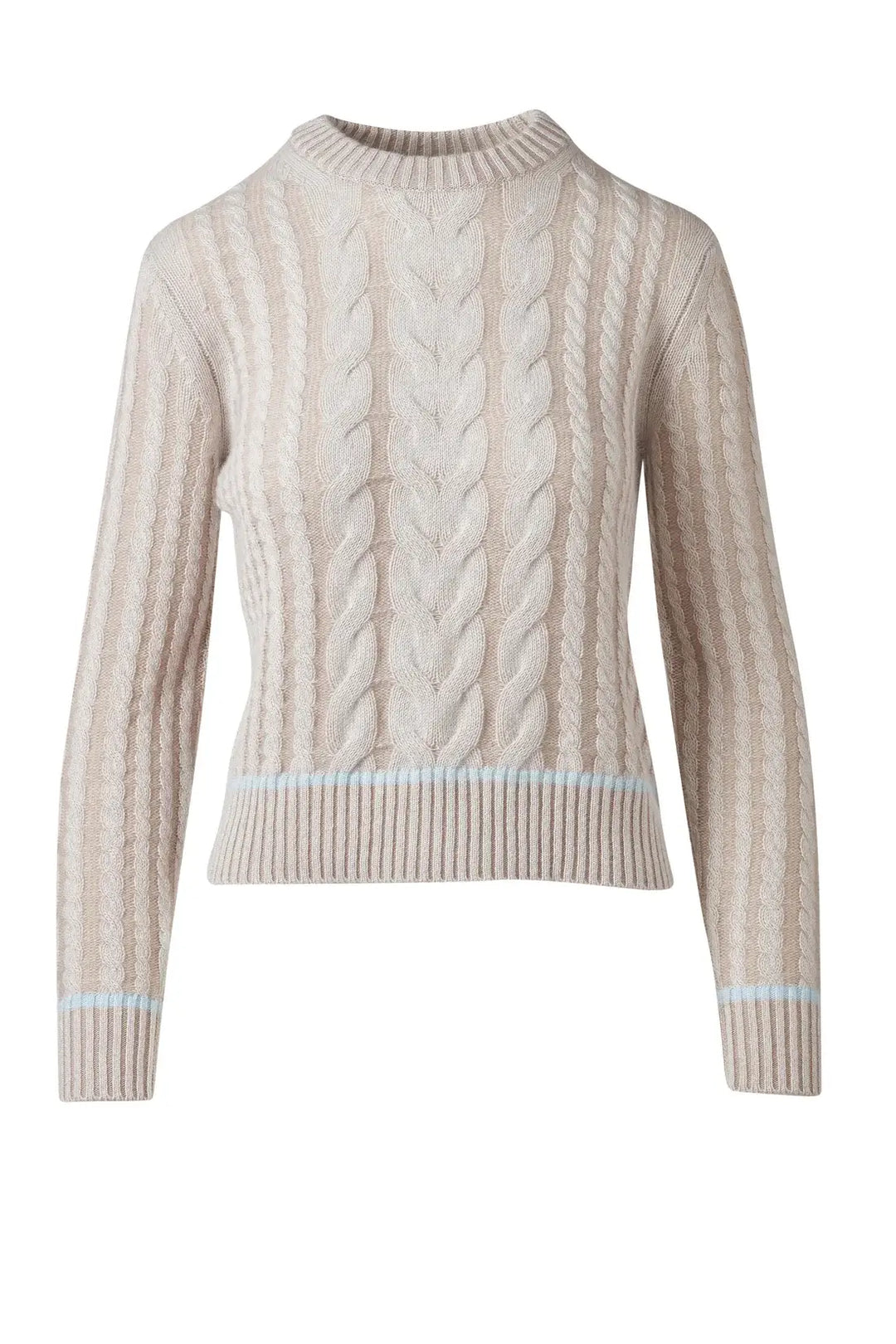 Kinross Plaited Cable Crew Sweater in Driftwood Multi