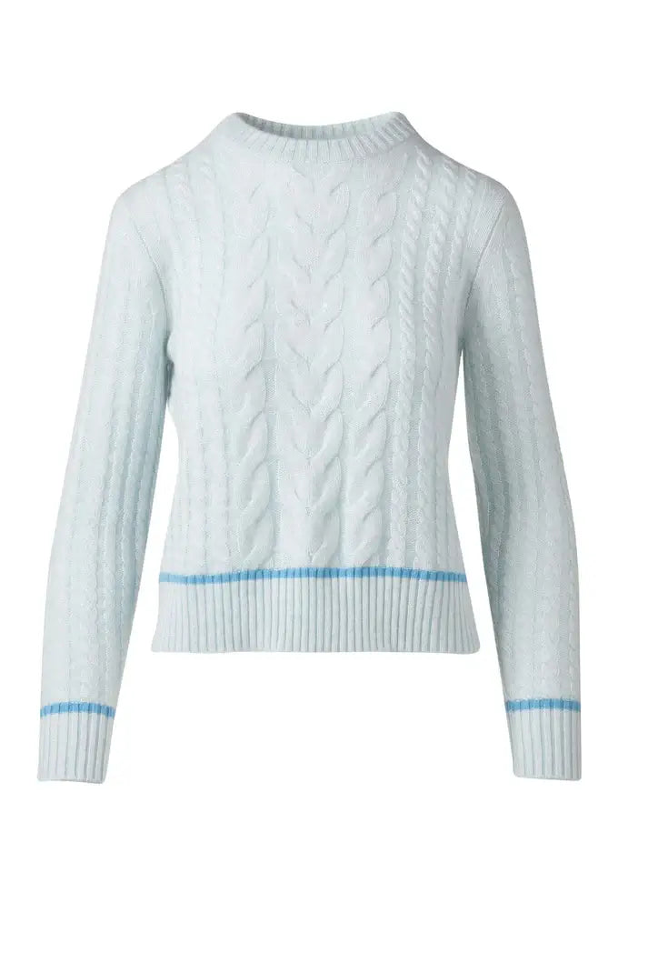 Kinross Tipped Plaited Cable Crew Sweater in Surf Multi