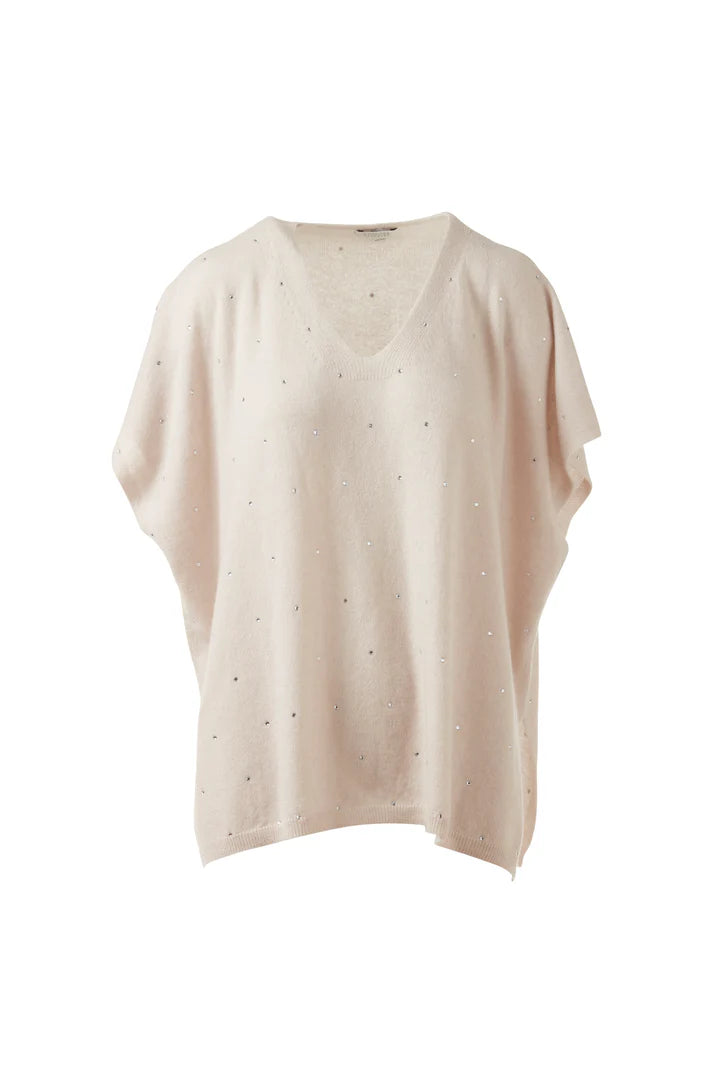 Kinross Cashmere Crystal Vee Popover in Oat - Mildred Hoit