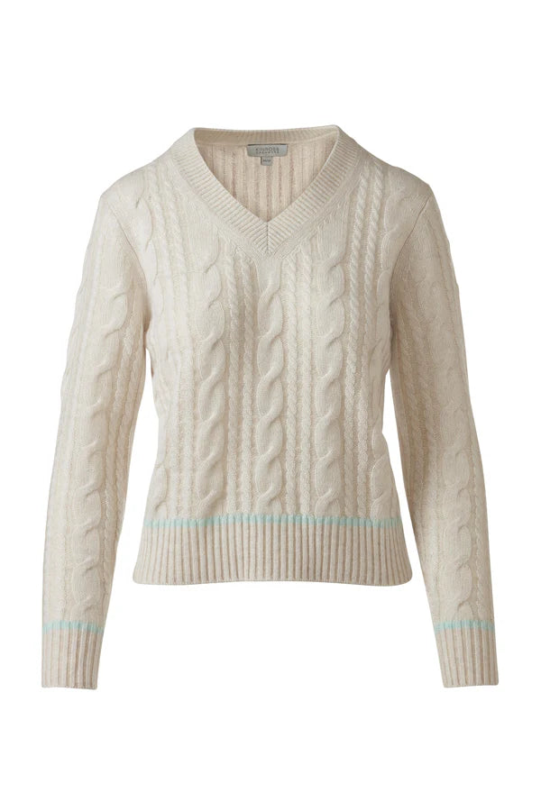 Kinross Cable Vee in Dune Multi - Mildred Hoit