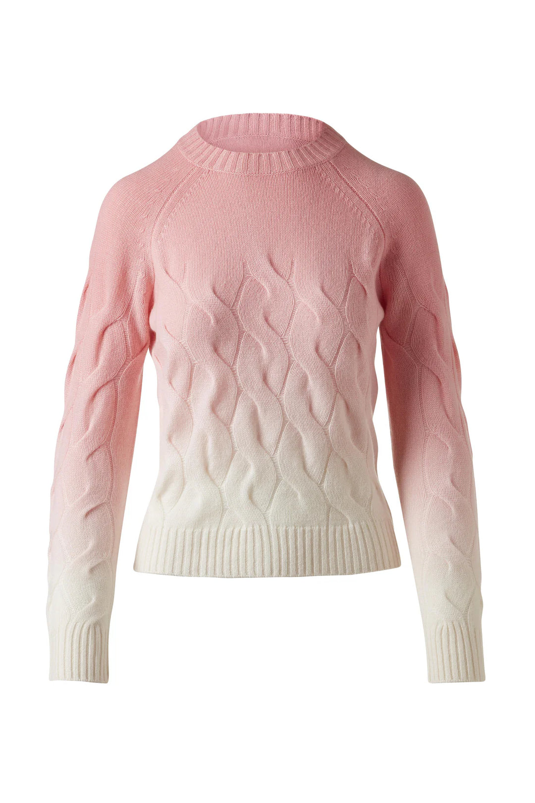 Kinross Wandering Cable Ombre Crew in Coral - Mildred Hoit