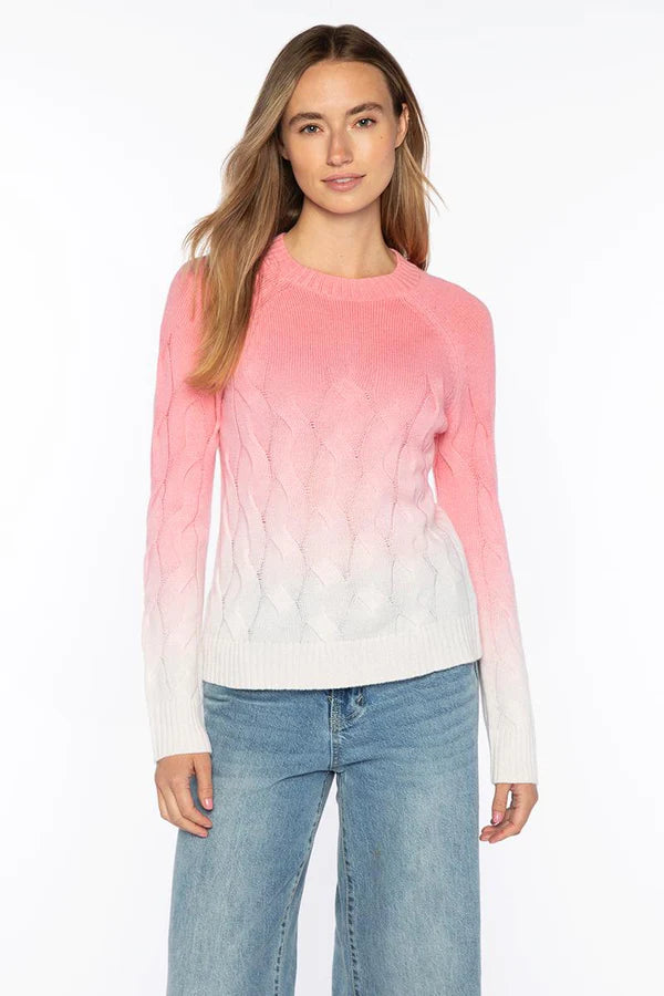 Kinross Wandering Cable Ombre Crew in Coral - Mildred Hoit