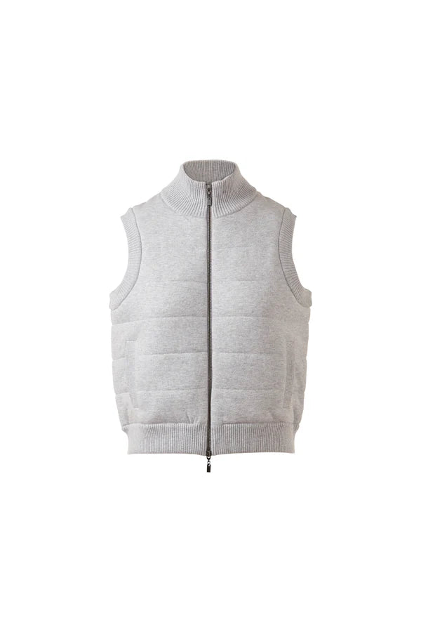 Kinross Cashmere Quilted Zip Vest in Stone - Mildred Hoit