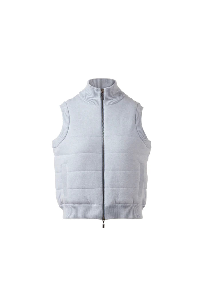 Kinross Cashmere Quilted Zip Vest in Steel