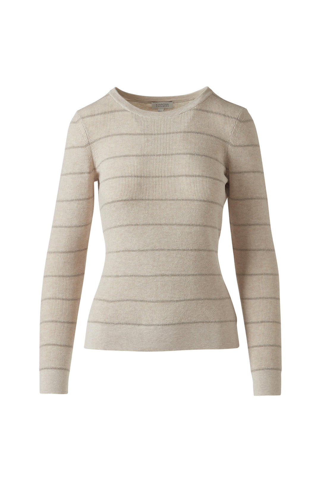 Kinross Thermal Lurex Stripe Crew in Dune - Mildred Hoit