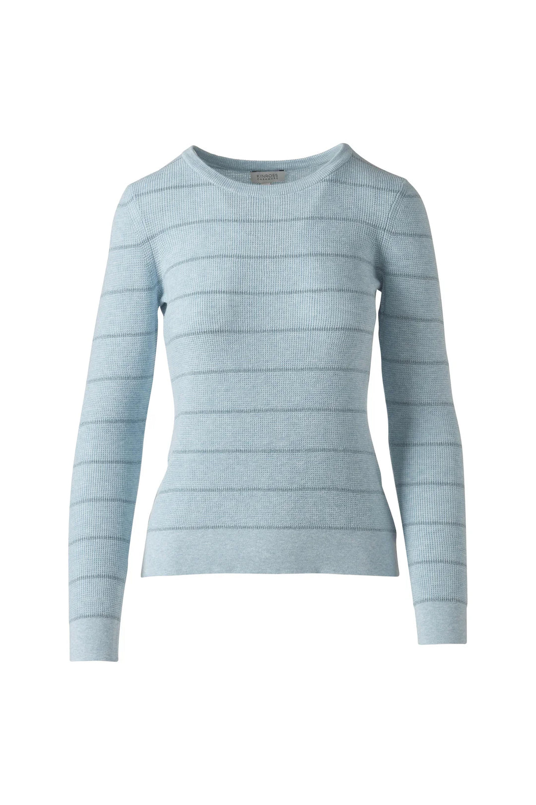 Kinross Thermal Lurex Stripe Crew in Mist - Mildred Hoit