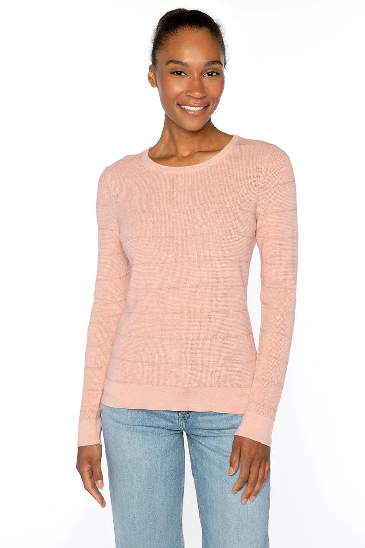 Kinross Thermal Lurex Stripe Crew in Rosedust - Mildred Hoit