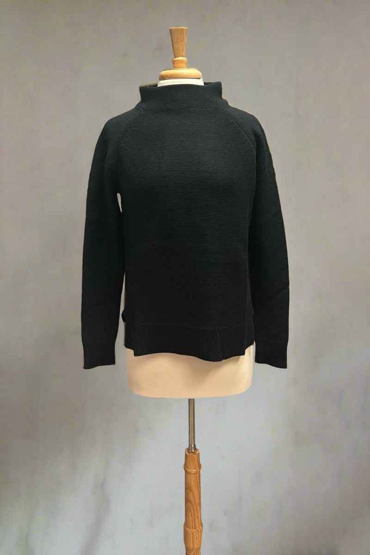 Kinross Garter Funnel Sweater in Black