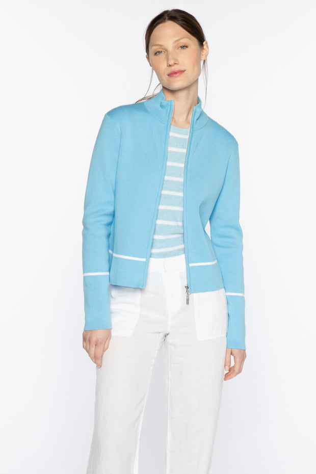 Kinross Fitted Zip Mock Cardigan in Mirage available at Mildred Hoit in Palm Beach.