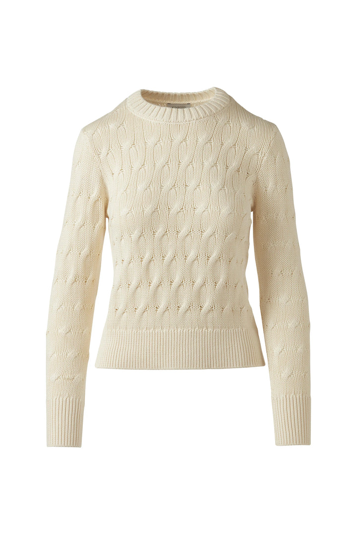 Kinross Stonewash Cable Crew in Vanilla - Mildred Hoit