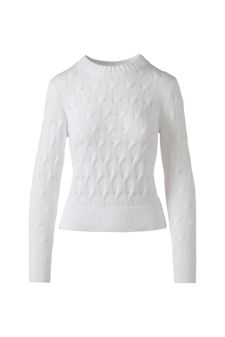 Kinross Stonewash Cable Crew in White - Mildred Hoit