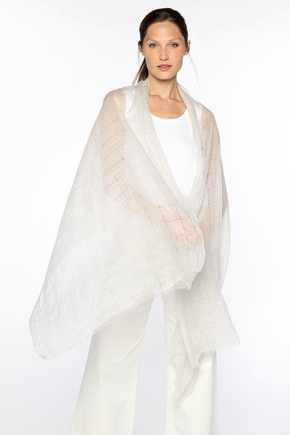 Kinross Openwork Sequin Shawl in Gris available at Mildred Hoit in Palm Beach.