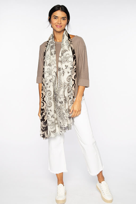 Kinross Tavira Tile Print Scarf in Cafe available at Mildred Hoit in Palm Beach.