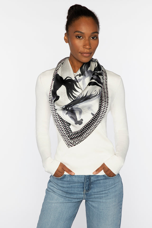 Kinross Horse Print Scarf in Black - Mildred Hoit