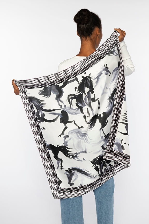 Kinross Horse Print Scarf in Black - Mildred Hoit