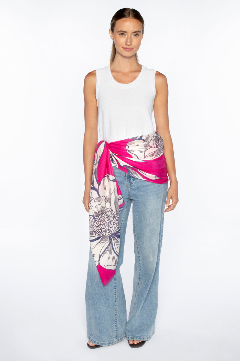 Kinross Oversized Blooms Print Scarf in Dahlia - Mildred Hoit