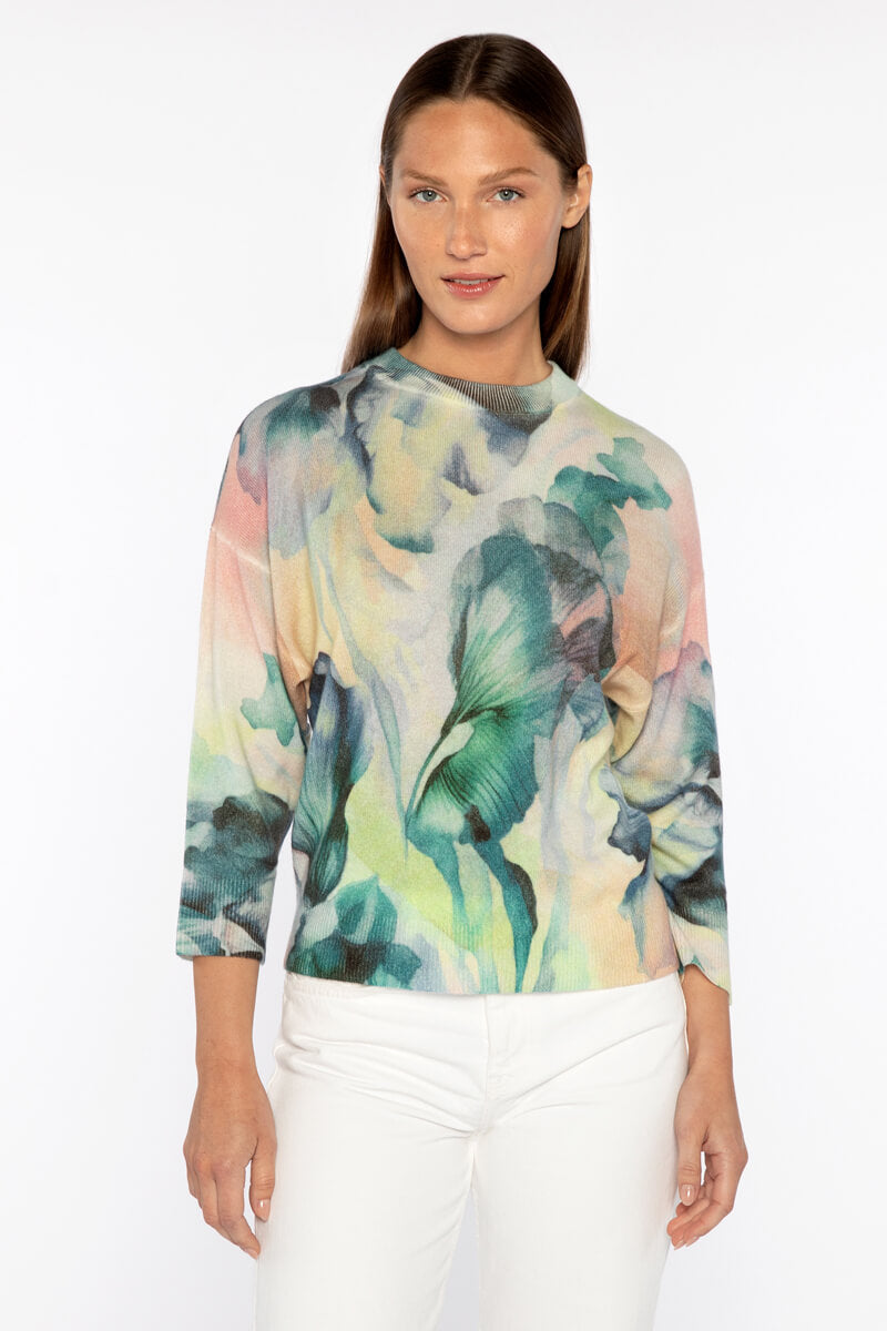 Kinross Romantic Floral Crew Sweater in Multi available at Mildred Hoit in Palm Beach.