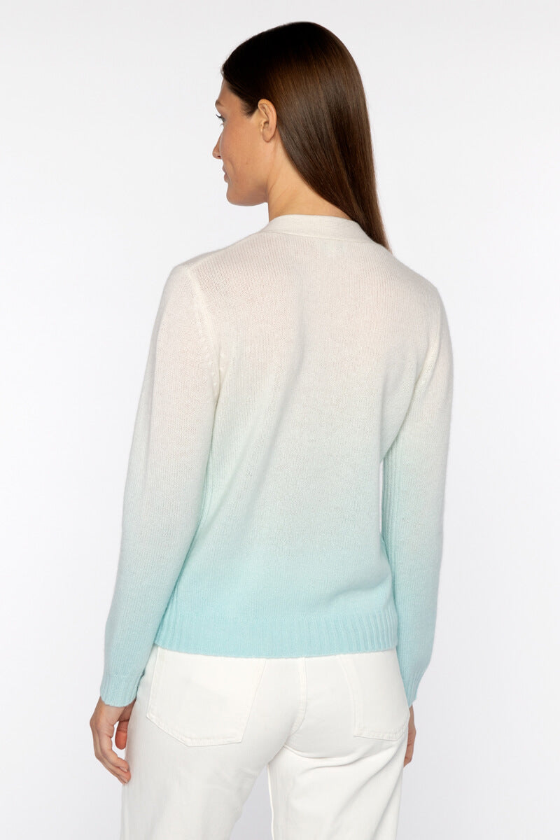 Kinross Ombre Vee Cardigan in Aquatic - Mildred Hoit