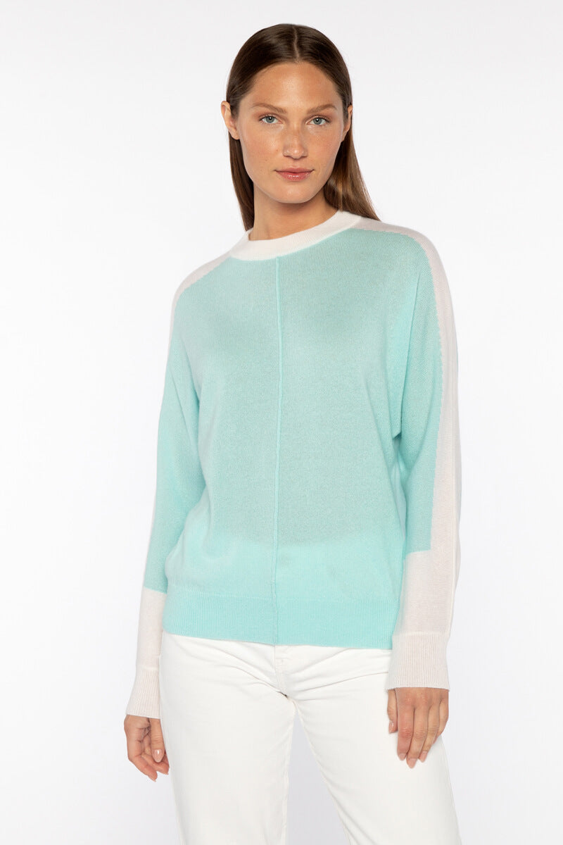 Kinross Pop Trim Dolman Crew in Aquatic and Ivory - Mildred Hoit