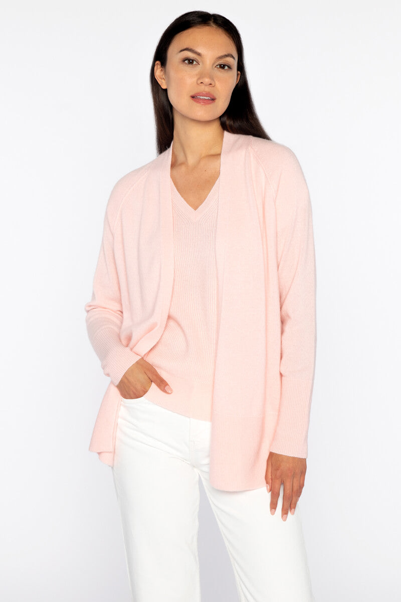 Kinross Rib Trim Cardigan in Blush - Mildred Hoit