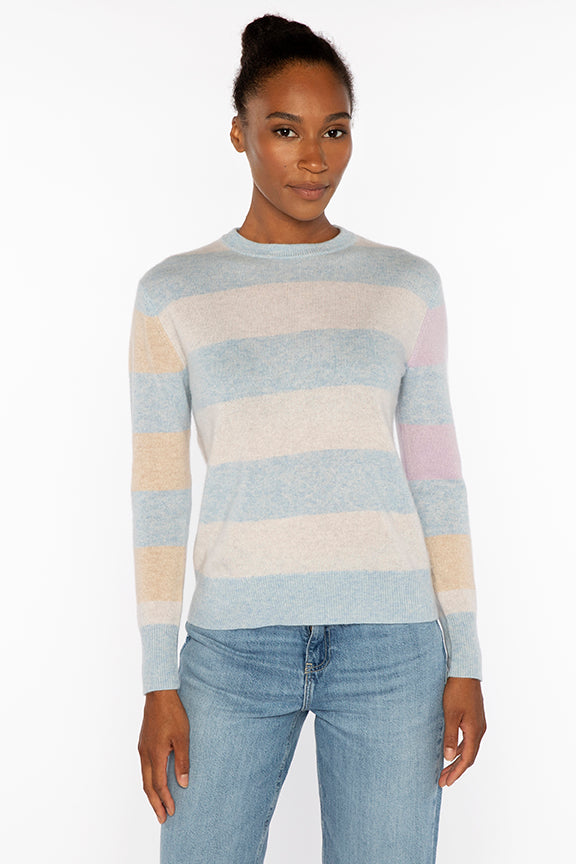 Kinross Color-Block Stripe Crew in Skyway Multi - Mildred Hoit