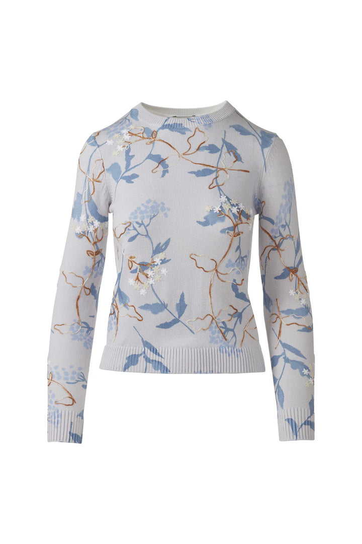 Kinross Printed & Embroidered Crew Dove Multi - Mildred Hoit