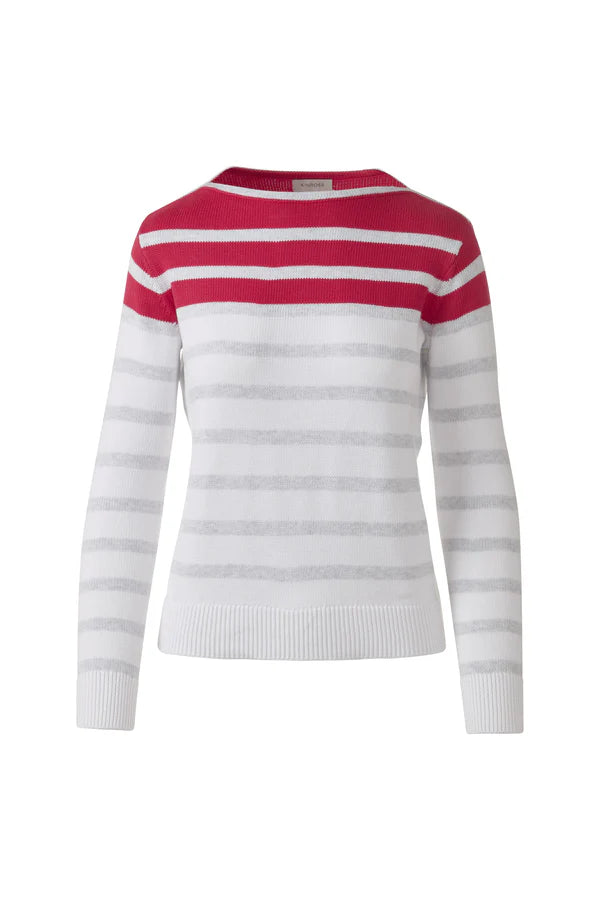 Kinross Striped Boatneck Sweater in Dahlia Multi - Mildred Hoit